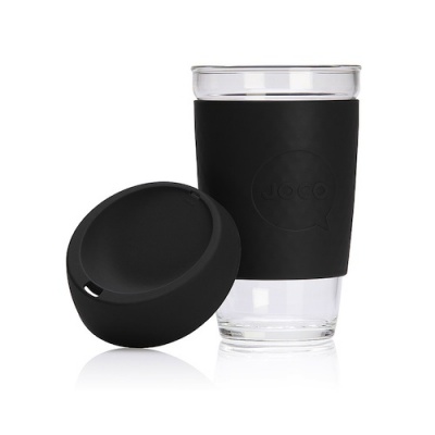 JOCO Cup Reusable Glass Coffee Cup 16oz - Black